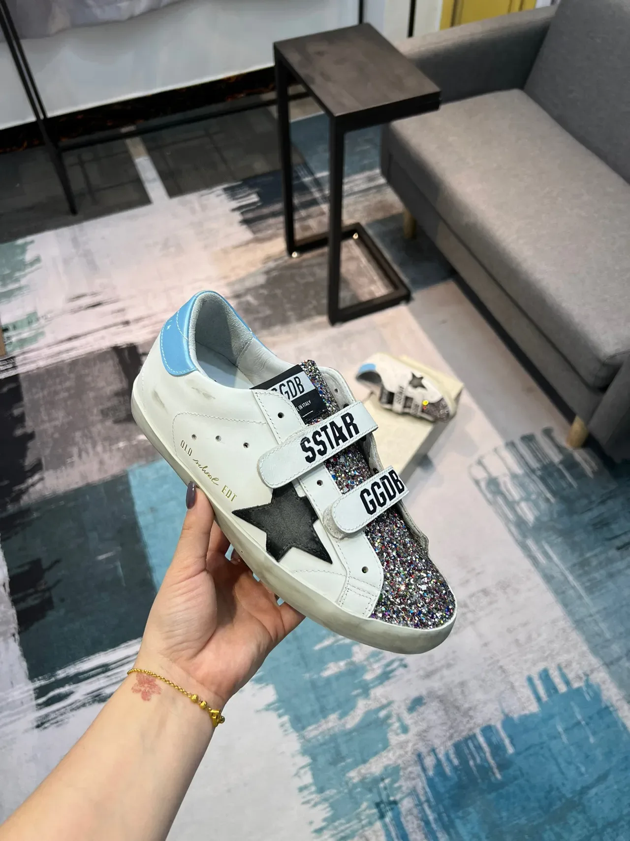 Golden Goose Super-Star blanc bleu Velcro sangle scintillant capuchon d'orteil style de vie sneakers 6