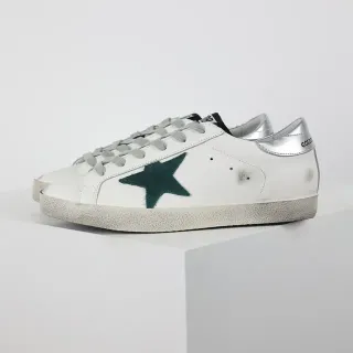 Golden Goose Superstar White Green Distressed Rubber Sole Star Appliqué Lifestyle Sneakers