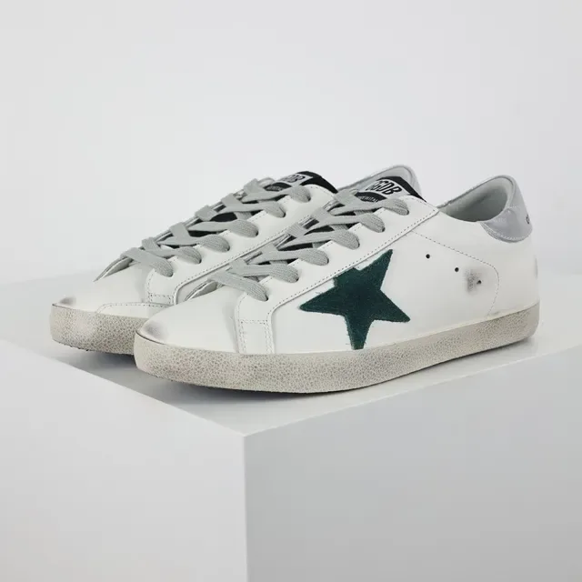 Golden Goose Superstar White Green Distressed Rubber Sole Star Appliqué Lifestyle Sneakers 2