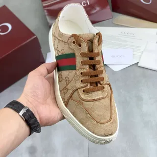 Gucci Ace 米色 GG Monogram Web Stripe 生活休闲鞋