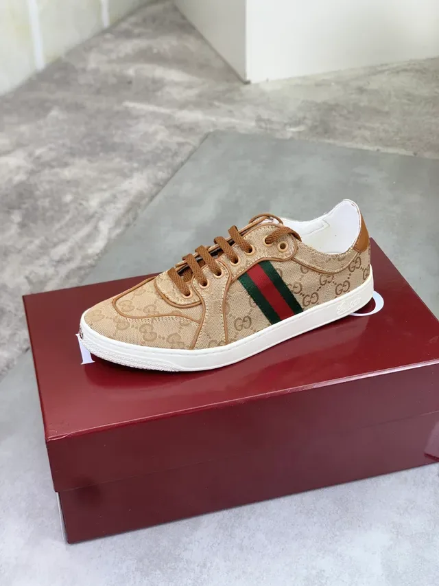 Gucci Ace Beige GG Monogram Web Stripe Lifestyle Sneakers 5