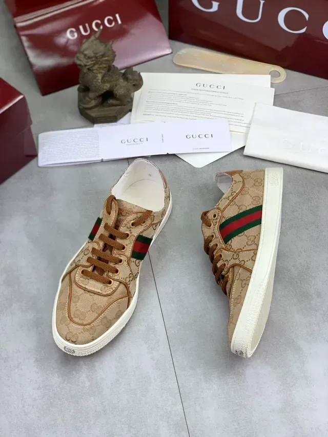 Gucci Ace Beige GG Monogram Web Stripe Lifestyle Sneakers 6