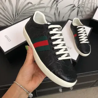 Gucci Ace 黑色 Monogram Web Stripe 生活方式运动鞋