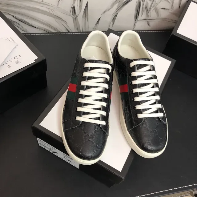 Gucci Ace Black Monogram Web Stripe Lifestyle Sneakers 8