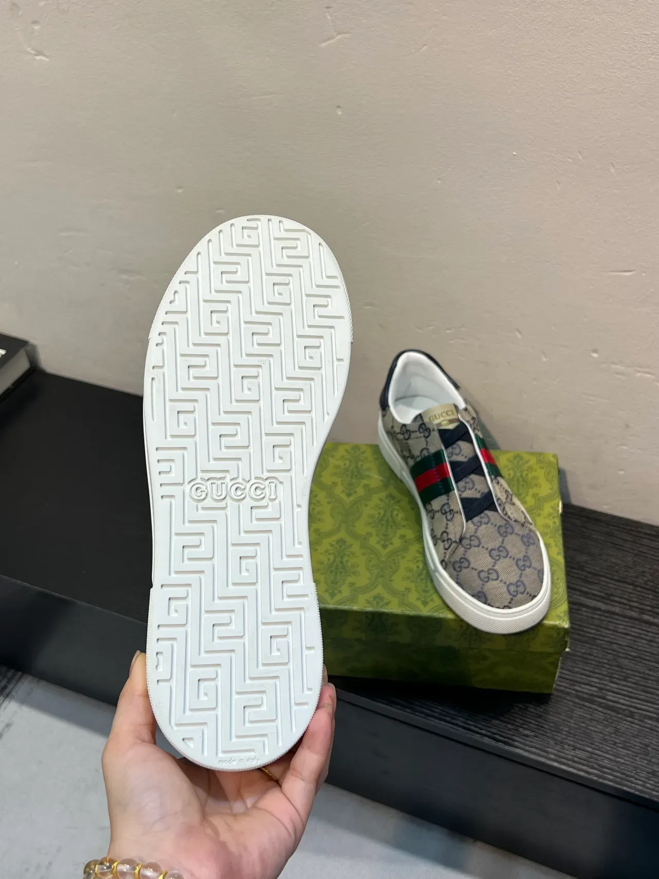 Gucci Ace GG Monogram Web Stripe Slip-On Tênis Lifestyle 9