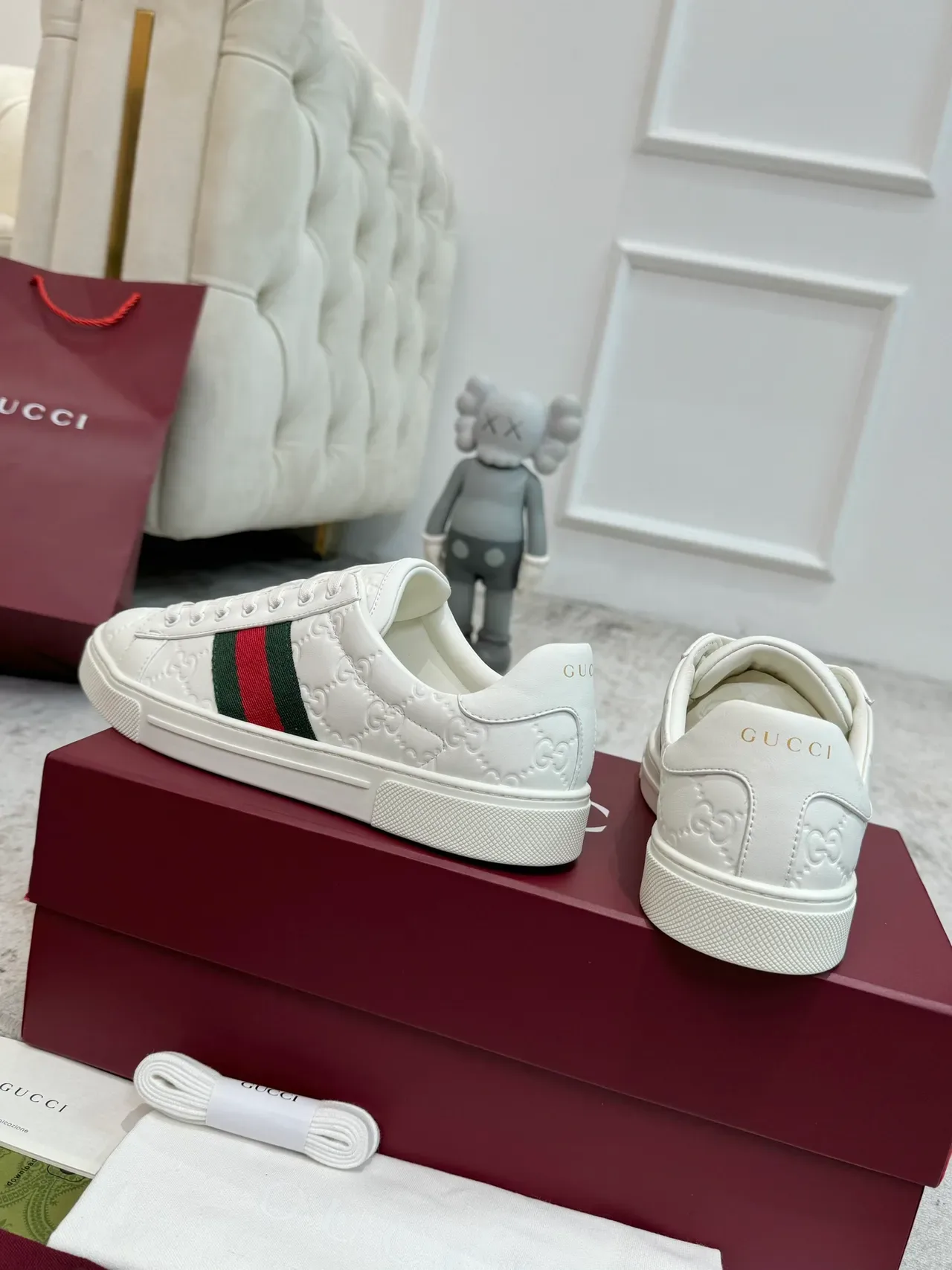 Gucci Ace White Embossed GG Web Stripe Lifestyle Sneakers 4