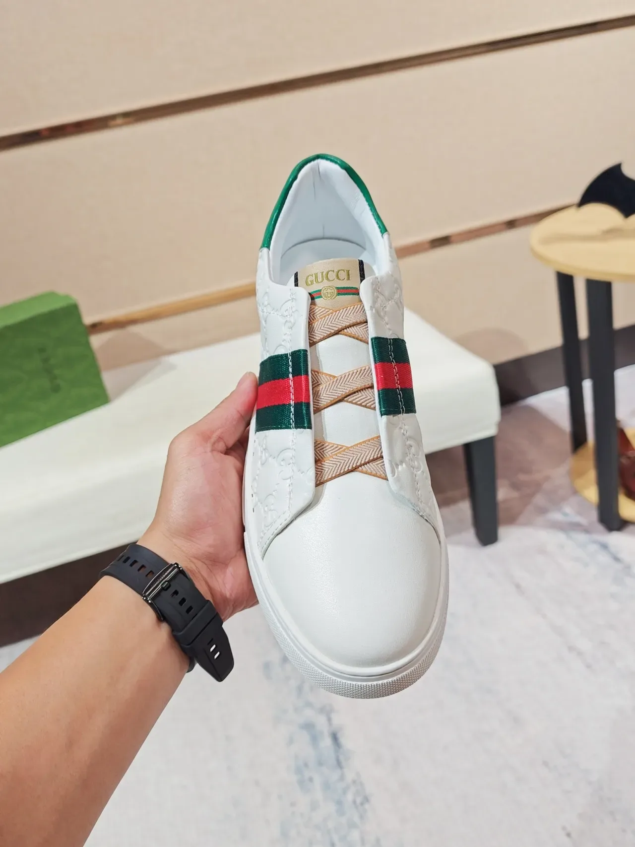 Gucci Ace Chaussures Lifestyle Web Stripe Blanc Vert Rouge 5