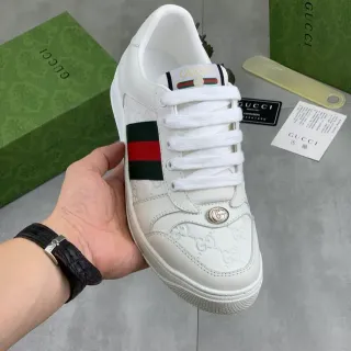 Gucci Ace 白皮革 压花 GG Web 条纹 生活方式 运动鞋