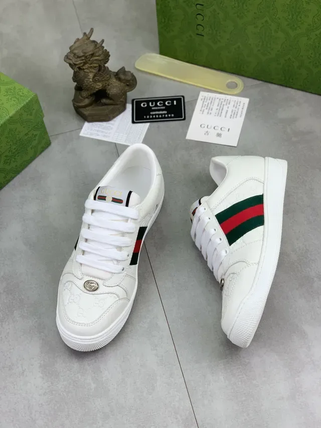 Gucci Ace White Leather Embossed GG Web Stripe Lifestyle Sneakers 5
