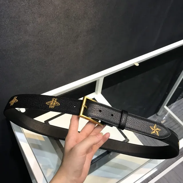 Gucci Bee and Star Motif Black Leather Belt 2
