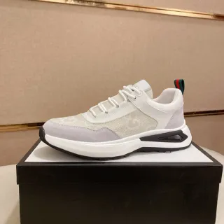 Gucci Beige Negro Monogramado Malla Ante Sobrecapas Zapatillas Lifestyle