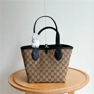 Gucci बेज ब्राउन GG Monogram कैनवास लेदर ट्रिम टोट बैग 5