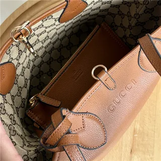Gucci बेज ब्राउन GG Monogram कैनवास लेदर ट्रिम टोट बैग 13