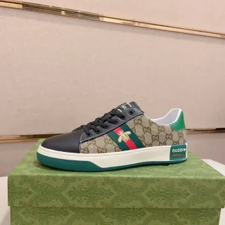 Gucci Beige Verde GG Monogram Lona Cuero Capa de Dedo Zapatillas Lifestyle