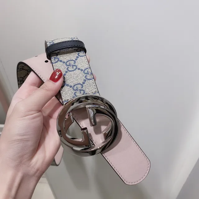 Gucci বেইজ নেভি GG Supreme Interlocking G Monogram Canvas Belt 3