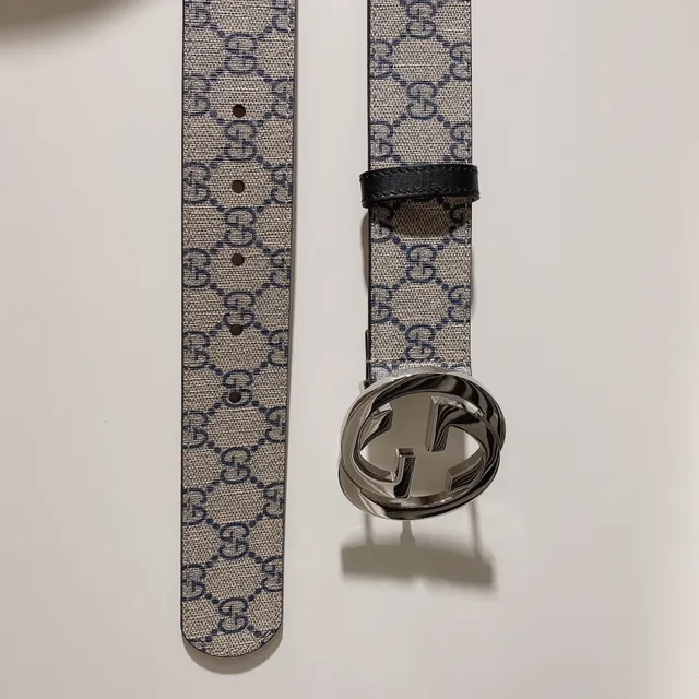 Gucci বেইজ নেভি GG Supreme Interlocking G Monogram Canvas Belt 4