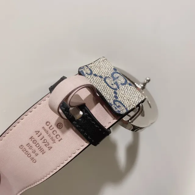 Gucci বেইজ নেভি GG Supreme Interlocking G Monogram Canvas Belt 5