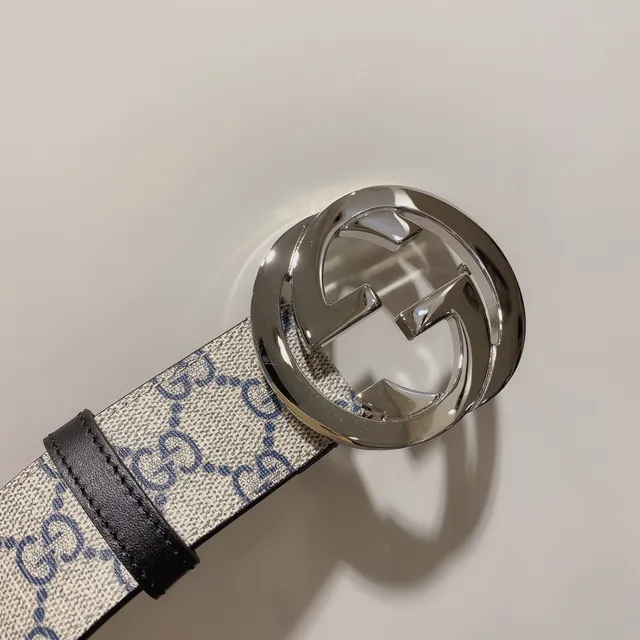 Gucci বেইজ নেভি GG Supreme Interlocking G Monogram Canvas Belt 6