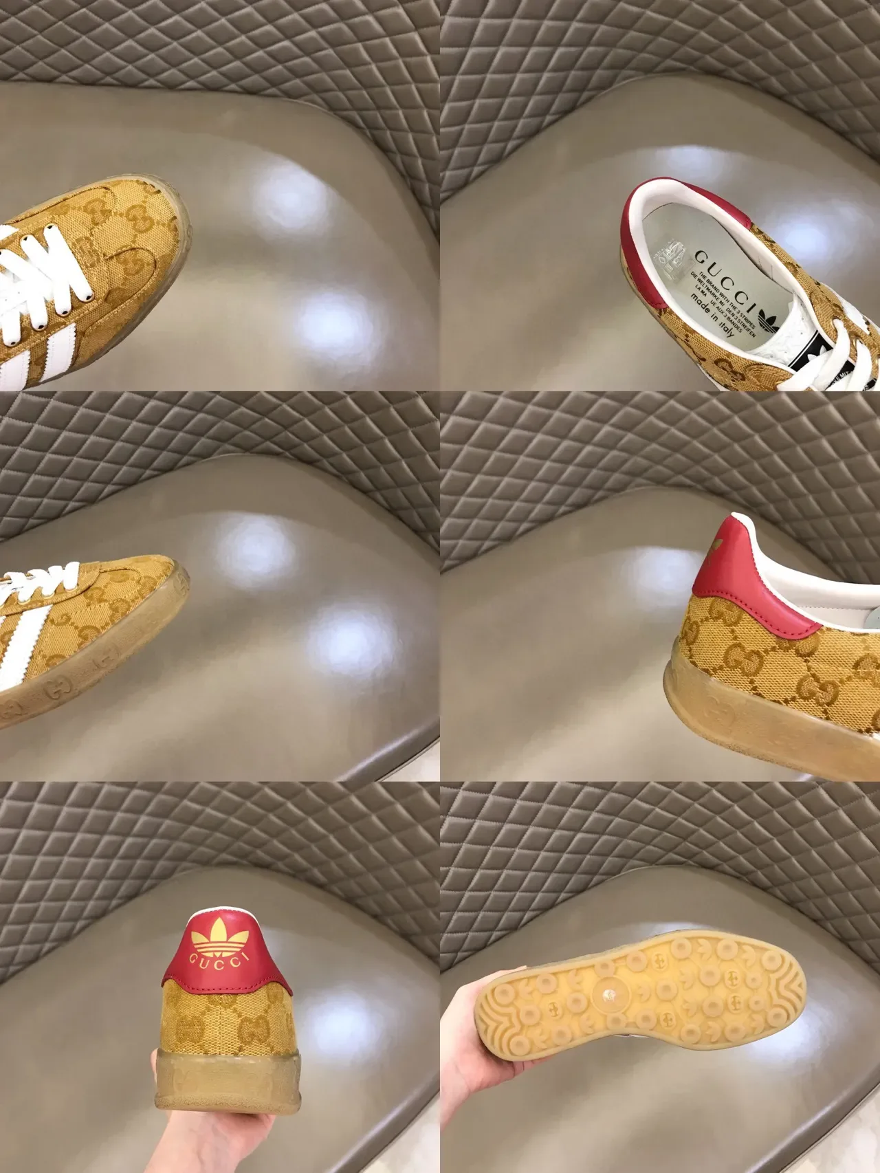 Gucci Beige Rouge GG Monogram Canvas Trois Rayures Blanches Chaussures Lifestyle 2