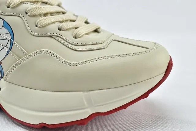 Gucci Beige Red Sole Leather Upper Chunky Sneakers 4