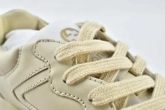 Gucci Beige Red Sole Leather Upper Chunky Sneakers 6
