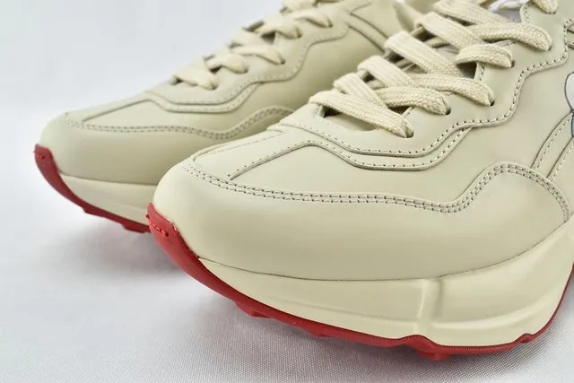 Gucci Beige Red Sole Leather Upper Chunky Sneakers 8