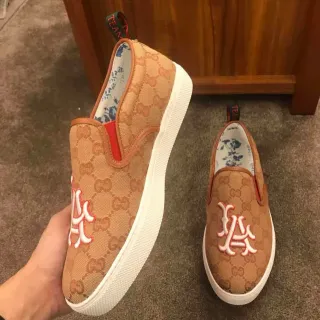 Gucci 米色/白色 GG Monogram 帆布 刺绣标志 乐福鞋