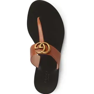 Gucci صندل ثونج أسود بني Interlocking G Buckle صندلات كاجوال