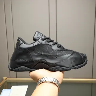 Gucci 黑金 GG Monogram 网面穿孔皮革鞋面 生活运动鞋