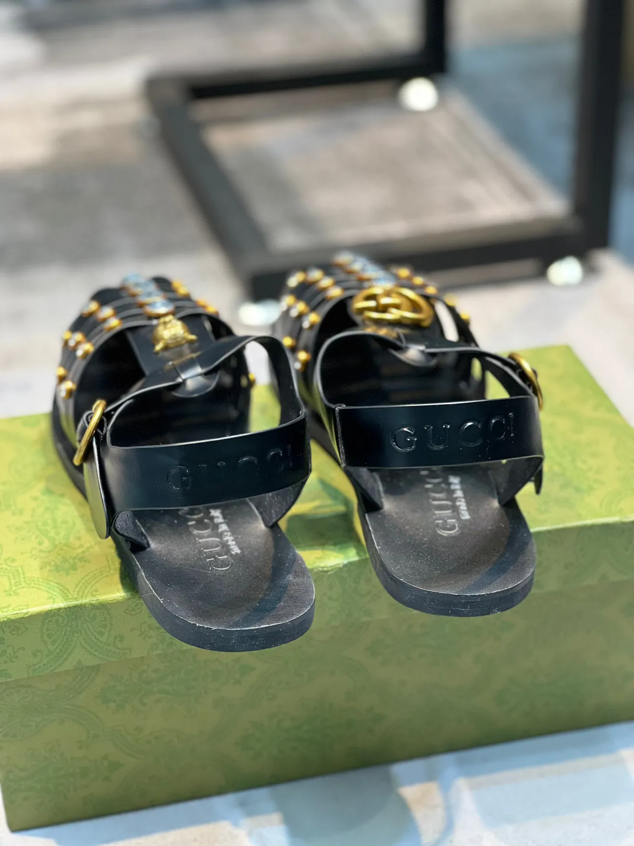Gucci Black Gold Multi-Strap Crystal-Embellished Gladiator Sandals 2