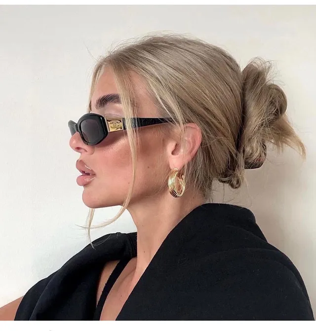 Gucci نظارات شمسية إطار مستطيل ضيق أسيتات أمامي أسود وذهبي 8