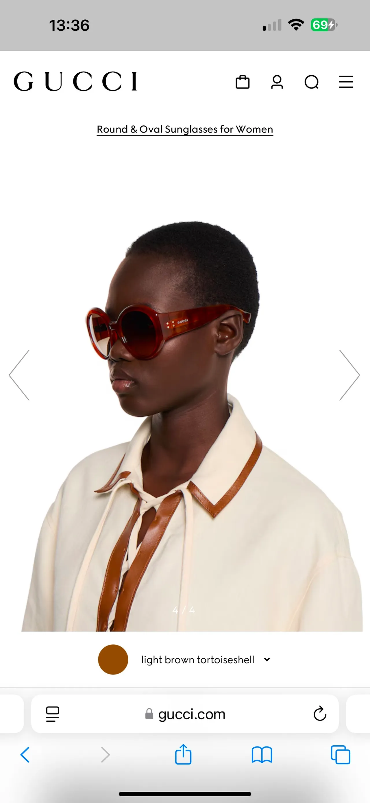 Gucci काला भूरा ओवरसाइज्ड राउंड फ्रेम ग्लॉसी एसिटेट सनग्लासेस 5
