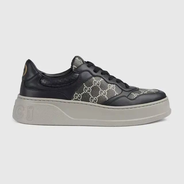 Gucci Chaussures Lifestyle Noires Grises à Semelle Plateforme avec Impression Monogramme Textile 2