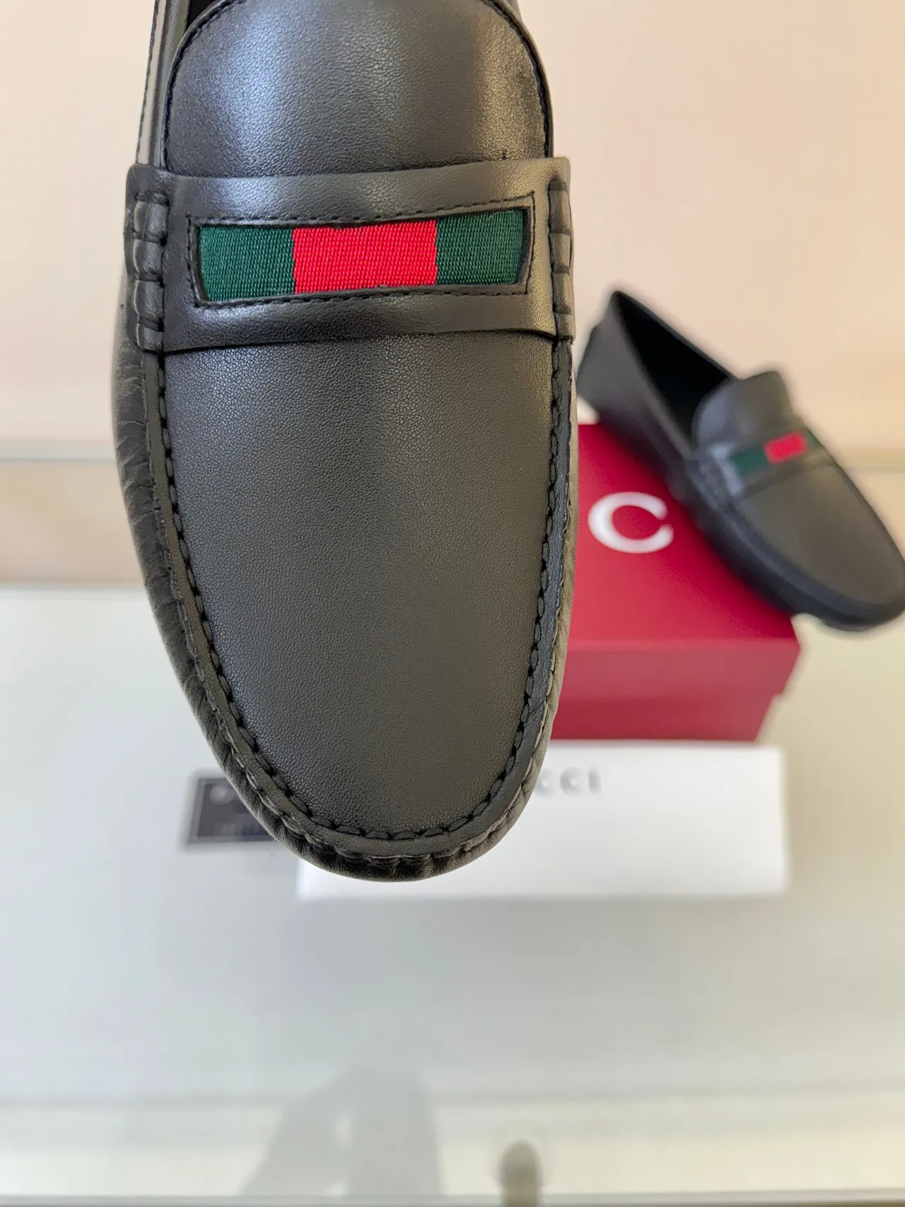 Gucci কালো সবুজ চামড়ার ওয়েব স্ট্রাইপ ডিটেল লোফার 3