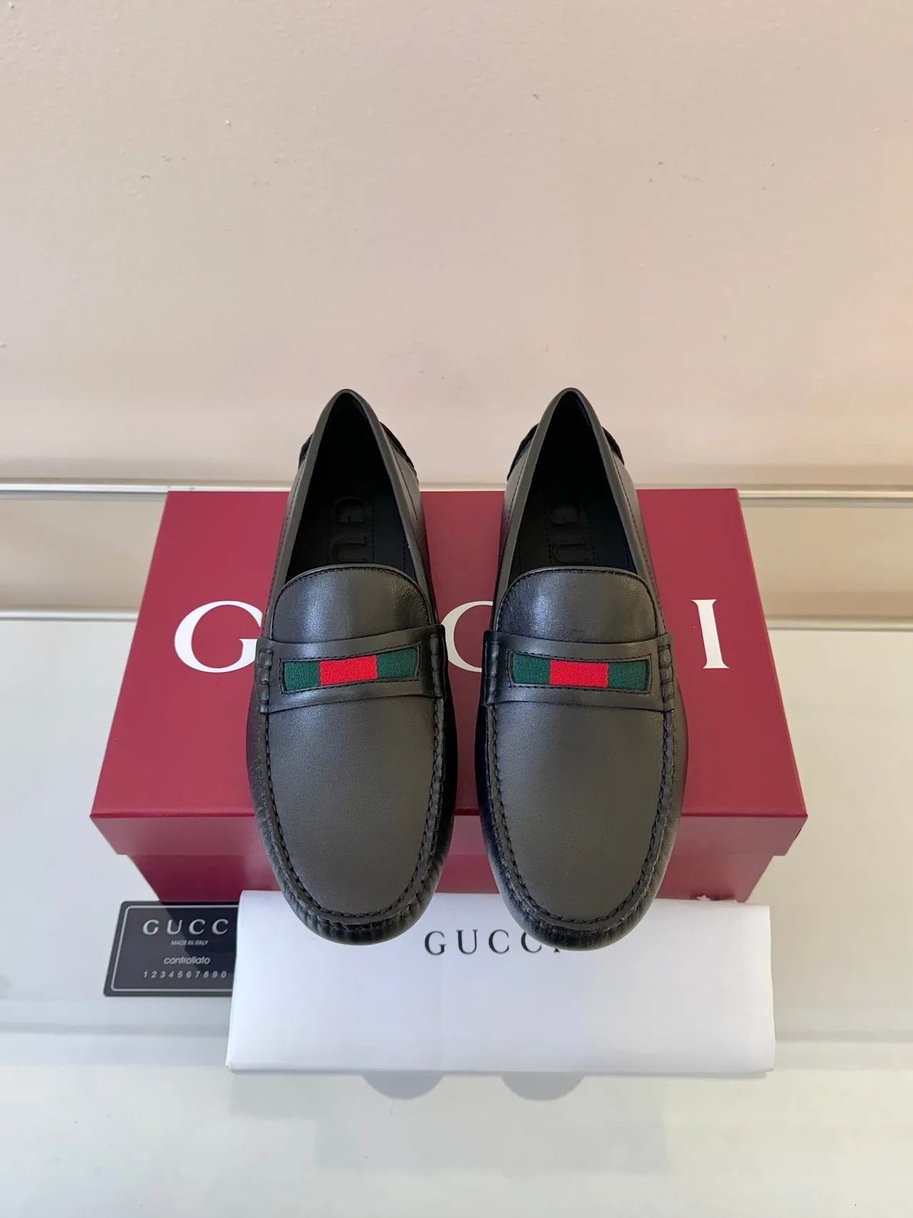 Gucci কালো সবুজ চামড়ার ওয়েব স্ট্রাইপ ডিটেল লোফার 6