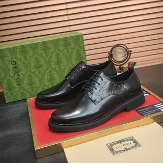 Gucci কালো লাল চকচকে চামড়ার ক্যাপ-টো অক্সফোর্ড জুতো