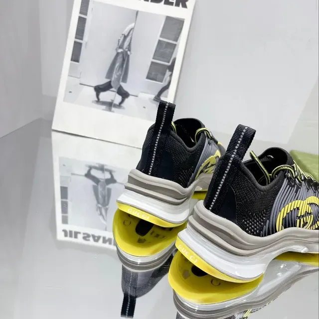 Gucci Black Yellow Mesh Upper Wave Overlay Lifestyle Sneakers 4