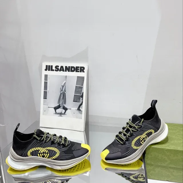 Gucci Black Yellow Mesh Upper Wave Overlay Lifestyle Sneakers 6