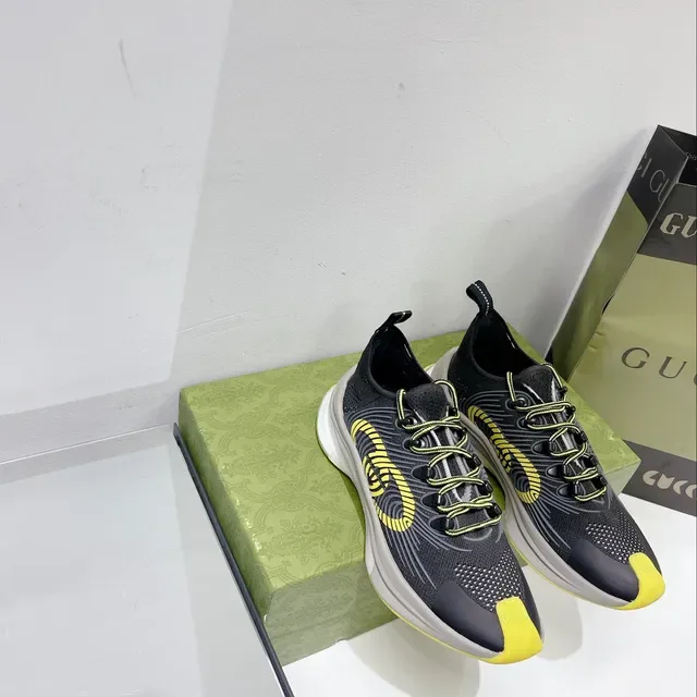 Gucci Black Yellow Mesh Upper Wave Overlay Lifestyle Sneakers 7