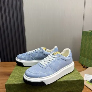 Gucci Azul Blanco Monogramado Lona Suela de Plataforma Sneakers Lifestyle