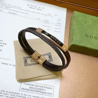 Gucci سوار جلد بني ذهبي مضفور لف مزدوج