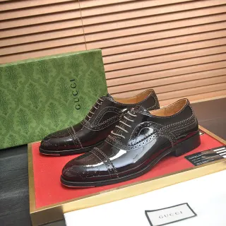 Gucci Brown Patent Leather Cap-Toe Wingtip Brogues
