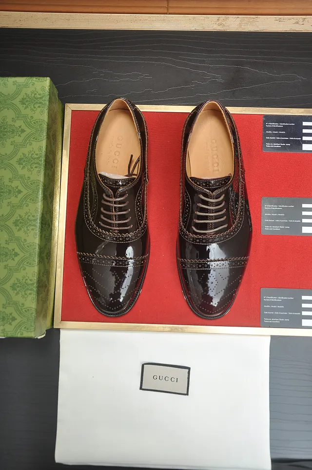 Gucci Brown Patent Leather Cap-Toe Wingtip Brogues 5