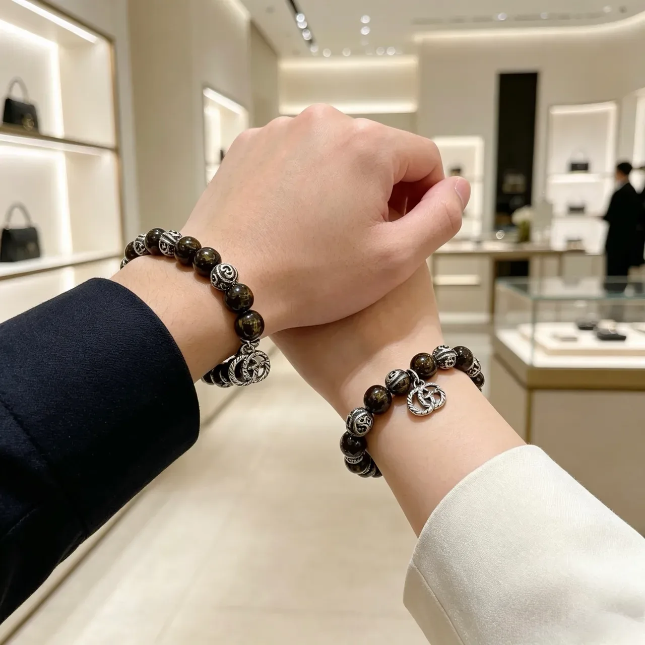 Gucci Pulsera Marrón Plata Perlas Ojo de Tigre 5