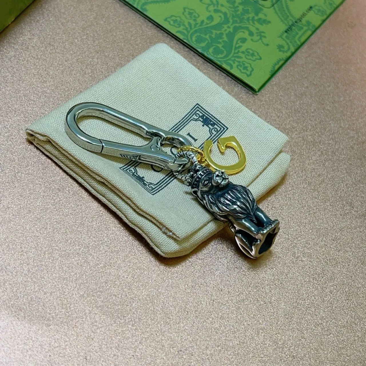 Gucci Crowned Lion Keychain Silver Gold Charm G Logo Bracelet 2