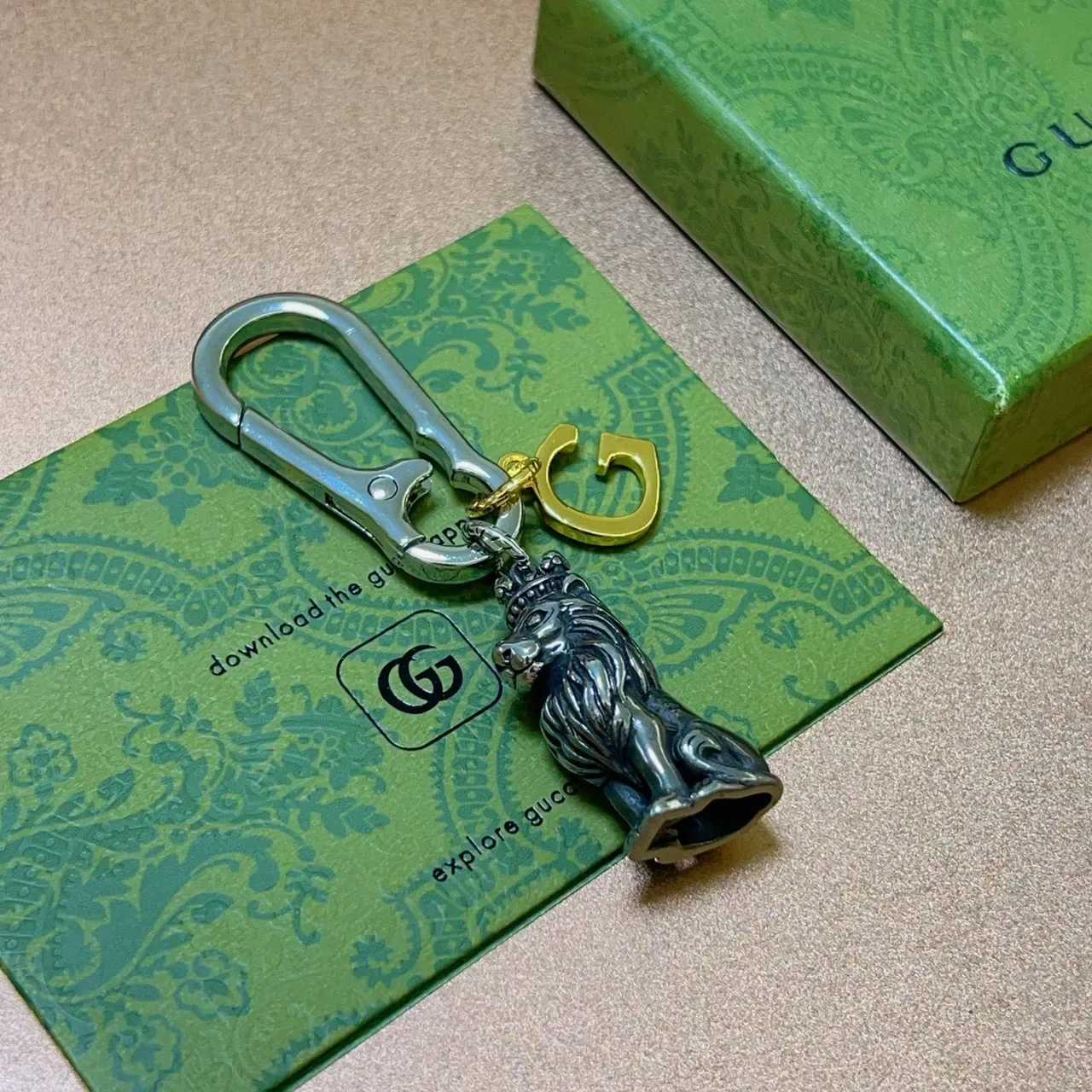 Gucci Crowned Lion Keychain Silver Gold Charm G Logo Bracelet 3