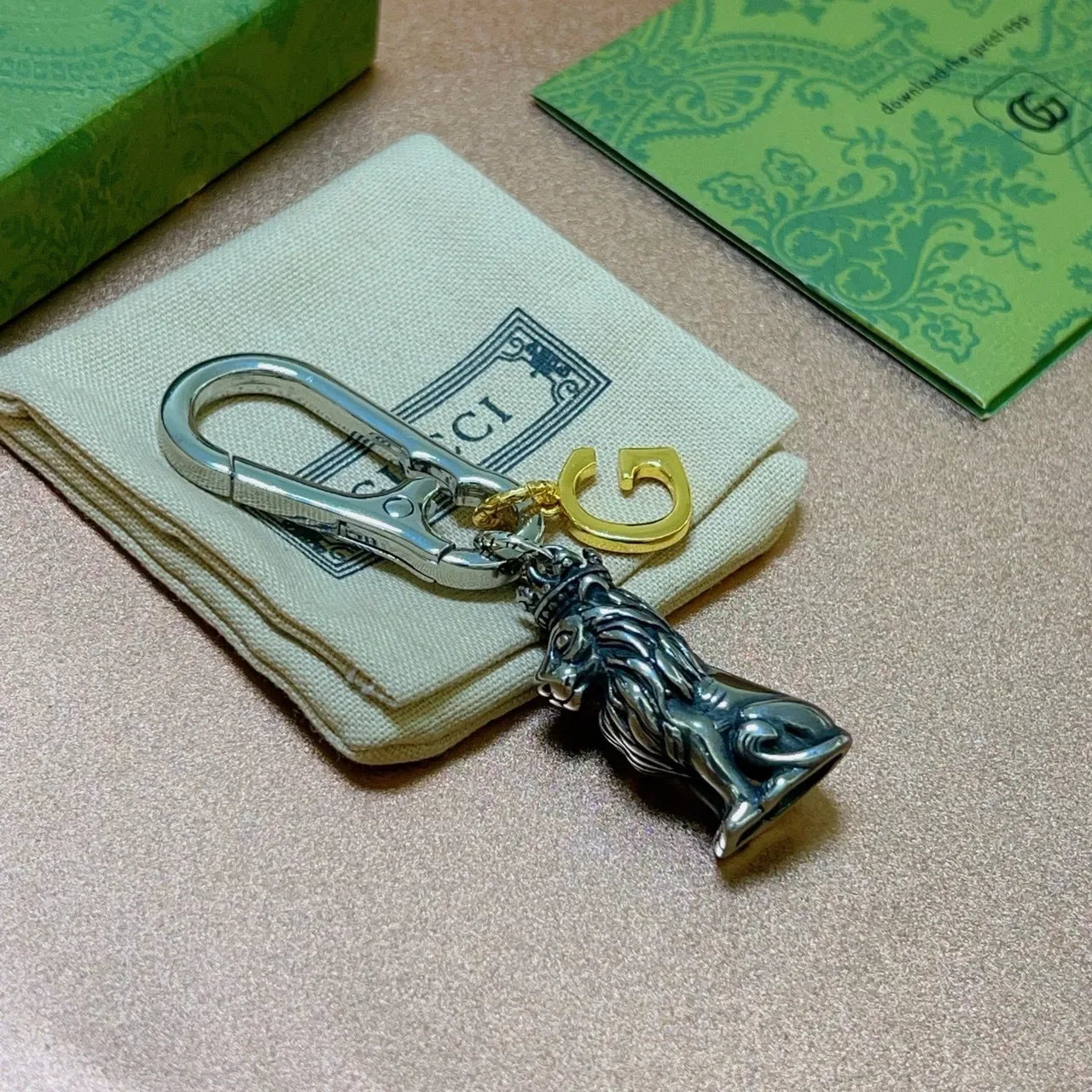 Gucci Crowned Lion Keychain Silver Gold Charm G Logo Bracelet 5