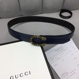 Gucci Dionysus 海军蓝 金色 精致狮头扣 铆钉椭圆形框架 皮革腰带