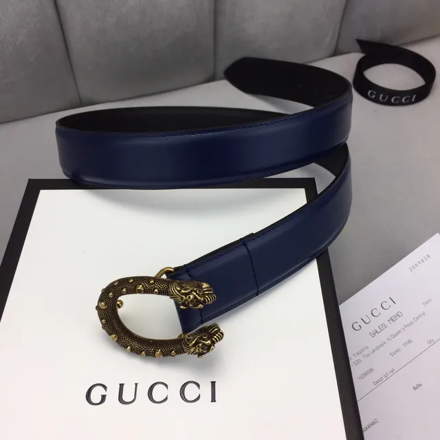 حزام جلدي Gucci Dionysus بحلقة بحرية وذهبية مزخرف برأس أسد مزخرف إطار بيضاوي مدبب 2