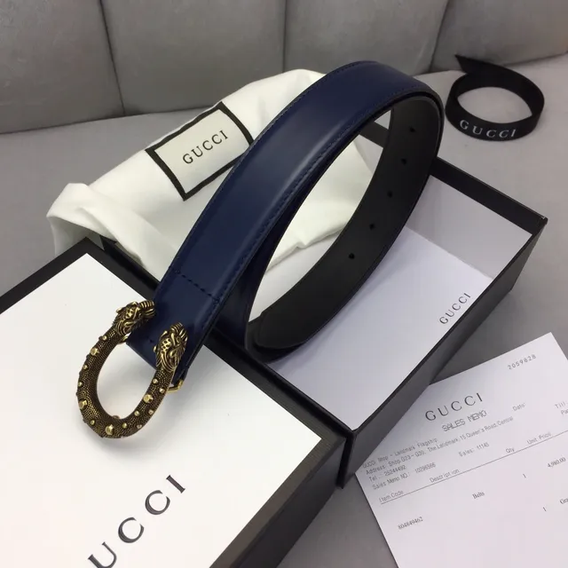 حزام جلدي Gucci Dionysus بحلقة بحرية وذهبية مزخرف برأس أسد مزخرف إطار بيضاوي مدبب 4